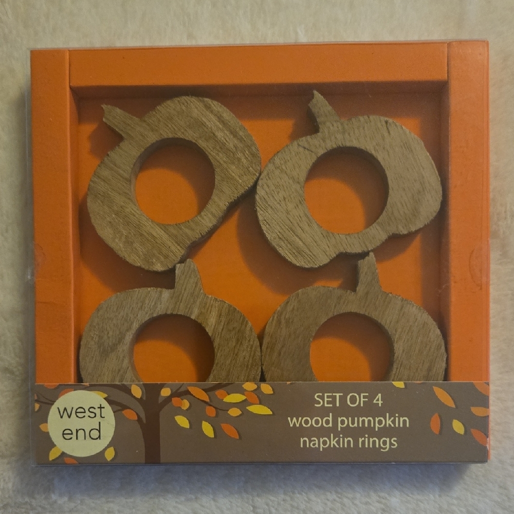 West End Wood Pumpkin Napkin Rings Set of 4